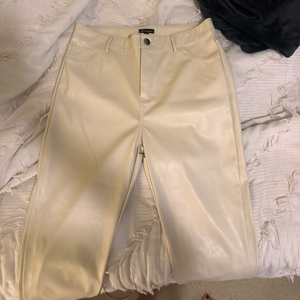 White leather pants